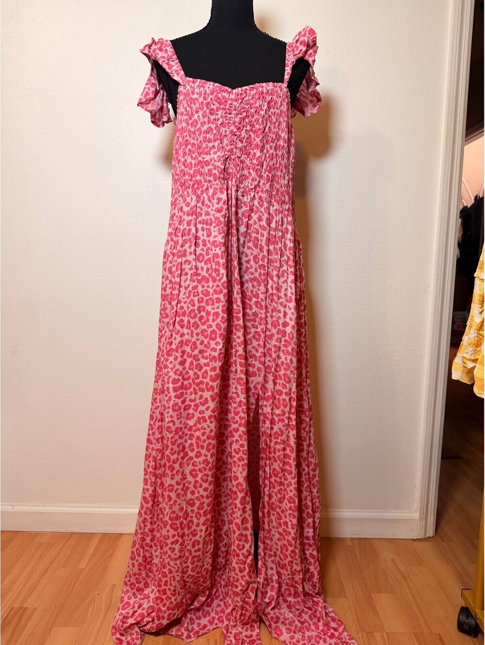 Boho Me Pink Leopard Smocked Maxi Dress 2X/3X